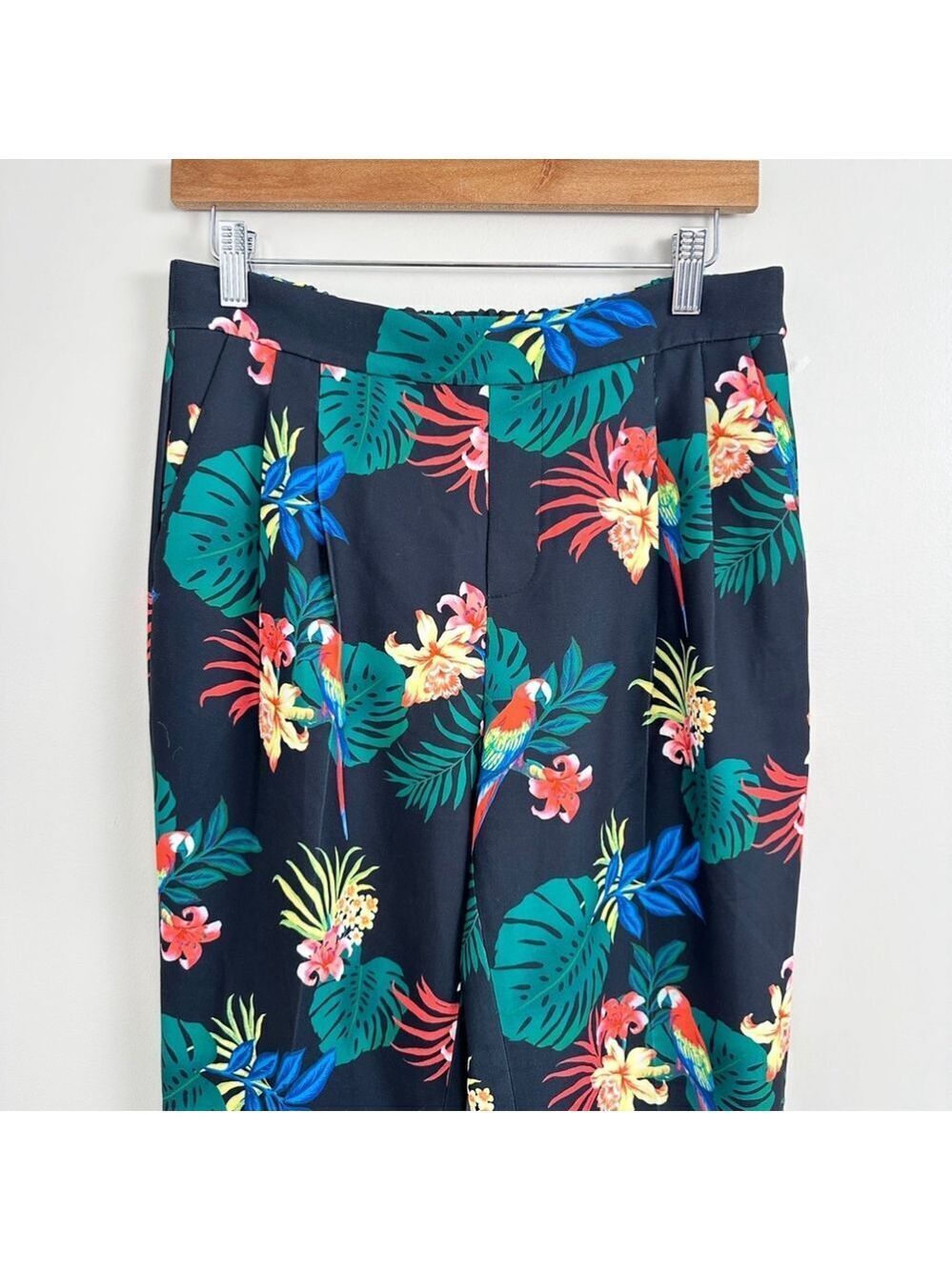 Women's Contemporaine Pants Black Multi Tropical Size 8 - Picture 2 of 10